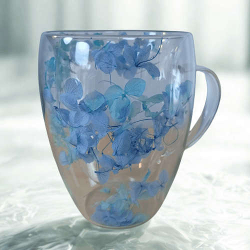 Tazón de Vidrio de Borosilicato con Flores Eternas-Hortensia color paquete vela – 200 ml