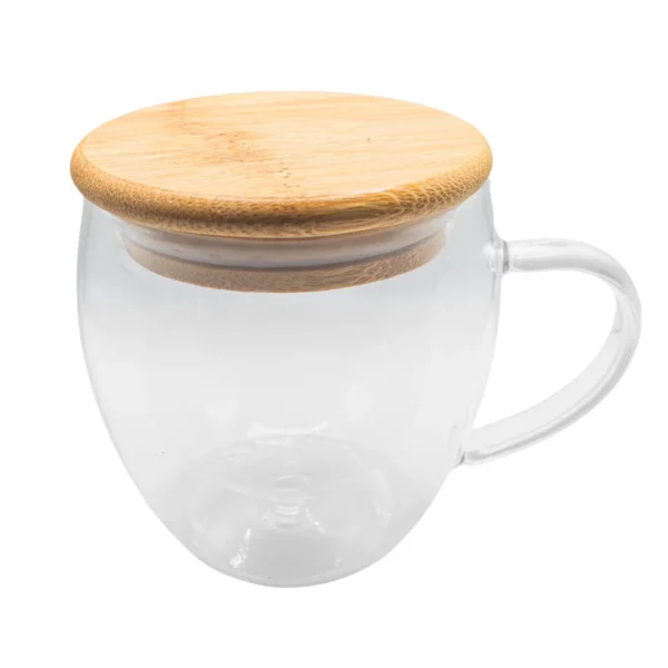 Taza de Vidrio con Tapa Anti Derrame 200ml